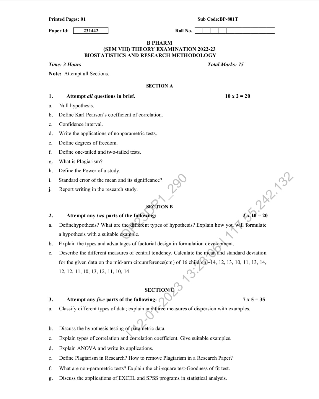 biostatistics and research methodology aktu question paper