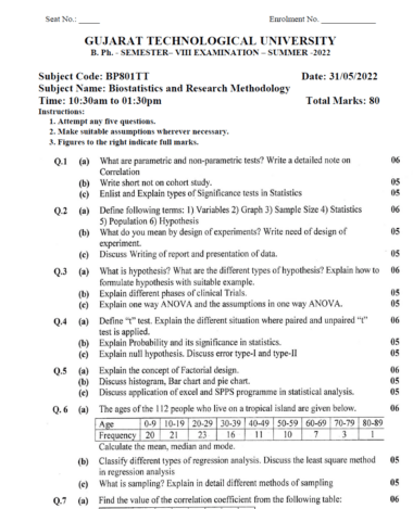 GTU Summer 2022 Question Paper B.Pharm Sem:- 8 All Subject (Old Question Paper) Download Now