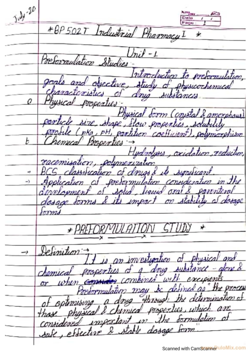 Industrial Pharmacy1 (unit1) Hand Written Notes Pdf Download Now - DuloMix