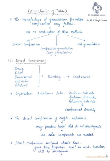 Formulation of tablet IP2 sem7 (unit2) hand written notes pdf Download Now