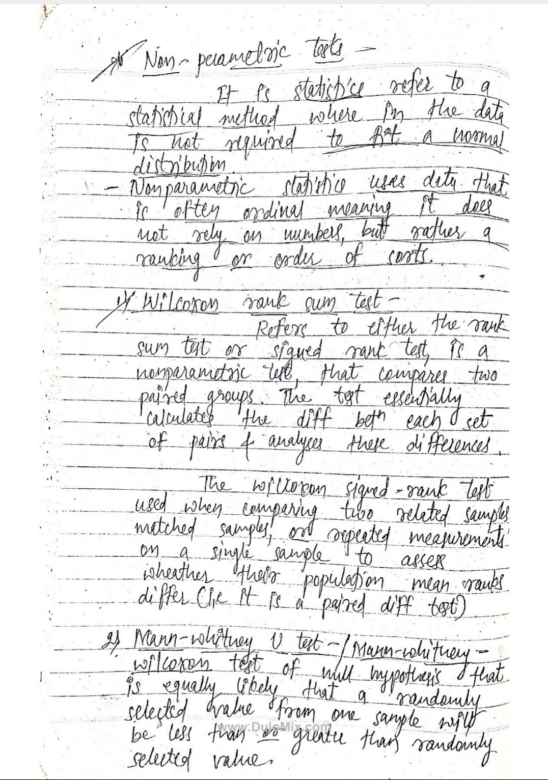 Non parametric test hand written notes download now dulomix
