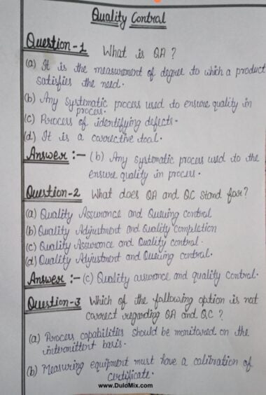 Quality assurance sem 7 important MCQ pdf Download Now