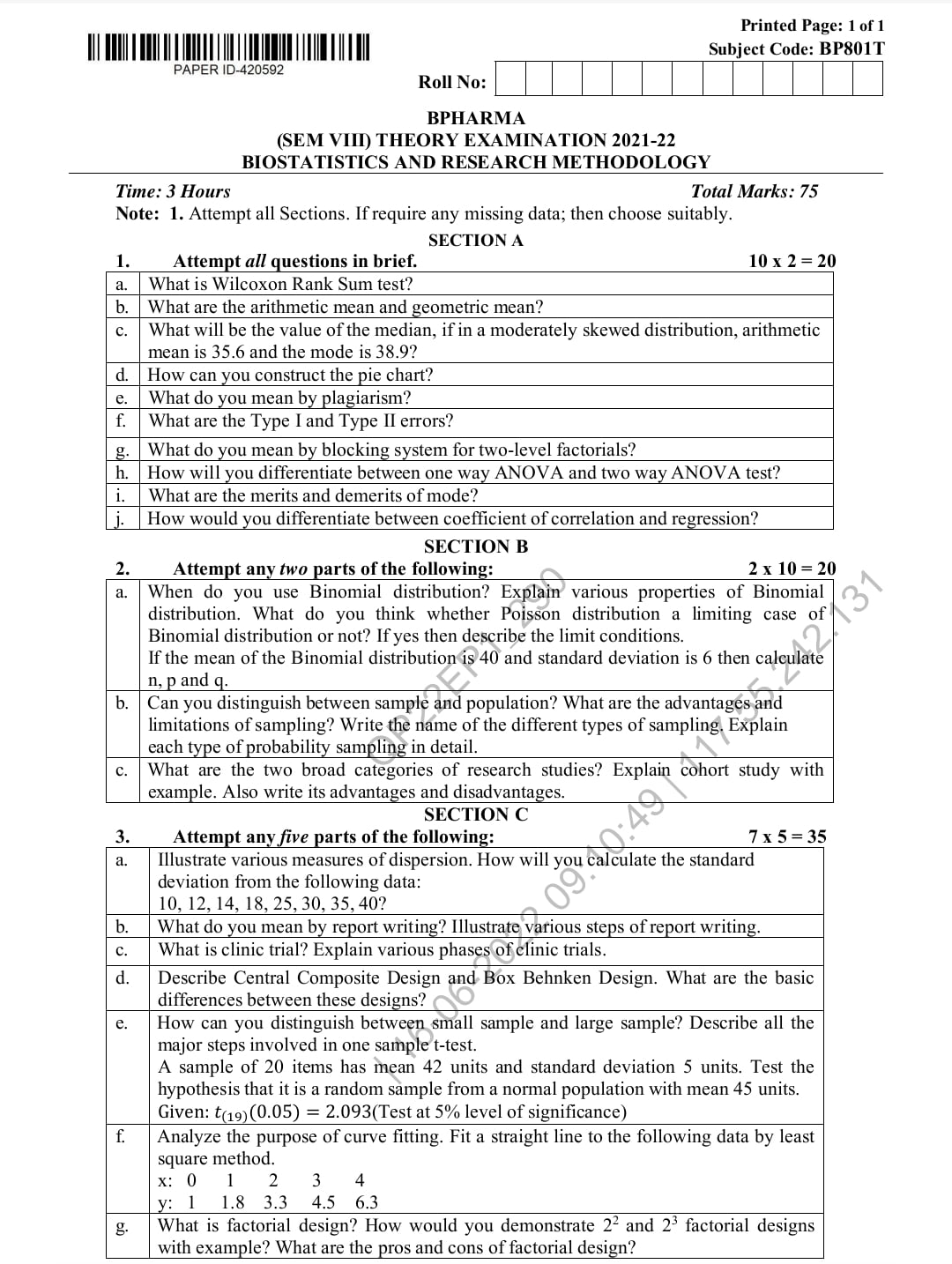 biostatistics and research methodology 8th sem question paper aktu