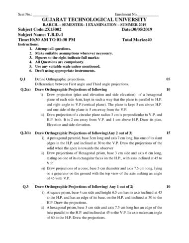 B architecture all subjects sem 1 summer 2019 GTU paper pdf Download Now