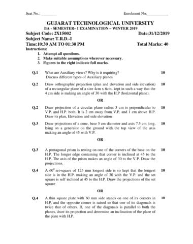 B architecture all subjects sem 1 winter 2019 GTU paper pdf Download Now