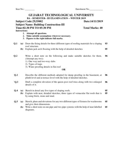 B architecture all subjects sem 3 winter 2019 GTU paper pdf Download Now