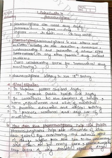Introduction to Pharmacovigilance sem 8 hand written notes pdf Download Now