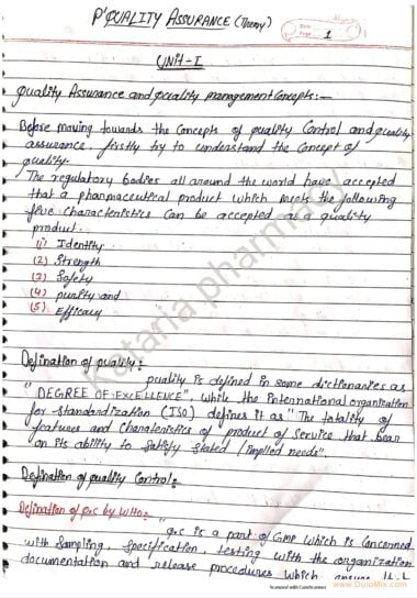 Quality assurance sem 7 (unit1) hand written notes pdf Download Now