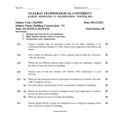 b.architechture (sem6) (all subjects) winter 2021 GTU paper pdf Download Now