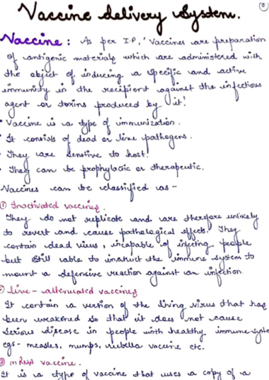 Vaccine delivery systems hand written notes Download Now