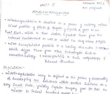Microencapsulation PDF Hand Written Notes Download Now