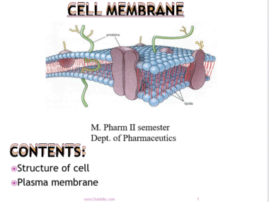 CELL MEMBRANE M. Pharm Ⅱ semester Dept. of Pharmaceutics PDF/PPT Download Now