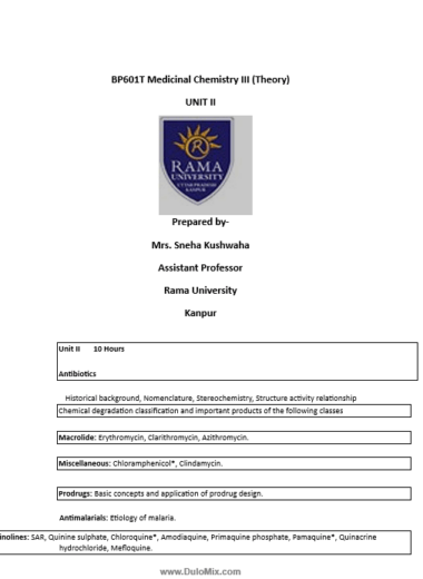 BP601T Medicinal Chemistry III (Theory) UNIT II PDF/PPT Download Now