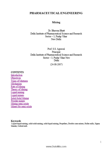 Mixing / PHARMACEUTICAL ENGINEERING/ PDF/PPT Download Now